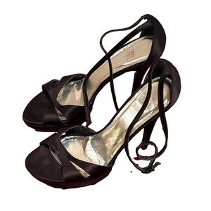 Stuart Weitzman Black Satin Strappy Heels